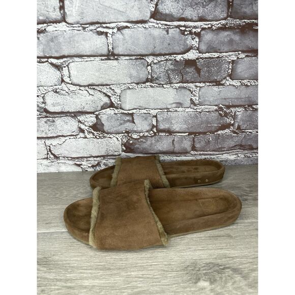 Beek Brown Sherpa Lining Brown Suede Leather Slides Sandals Women Sz 10M US/41EU - Picture 1 of 16